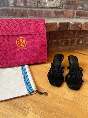Tory Burch Miller Pavé Crystal Embellished Geo Bombé Kitten Low Heel Sandals